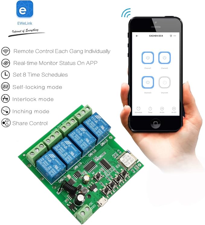 Newgoal 4 Channels WiFi Wireless Smart Switch Inching Self-Locking Relay Module - Image 7