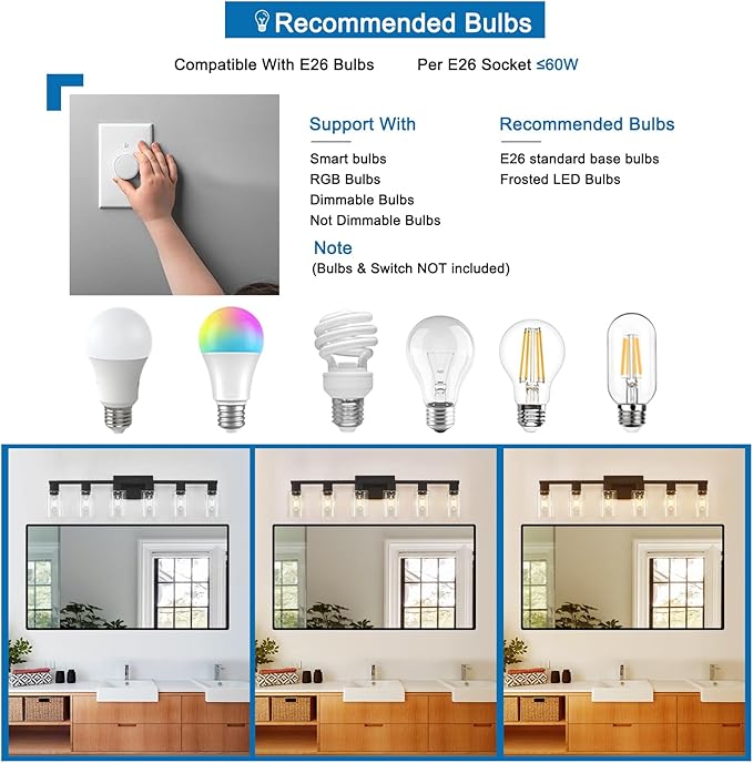 Black Bathroom Light Fixtures, 6-Light Bathroom Lighting Fixtures Over Mirror - Image 7