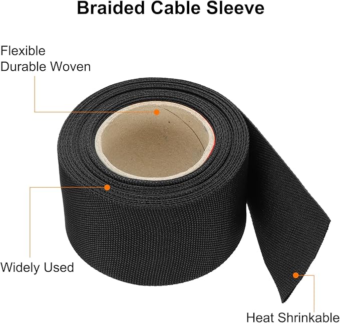 MECCANIXITY Braided Cable Sleeves Heat Shrinkable Fabric Sleeving, 1 9/16" 16ft - Image 4