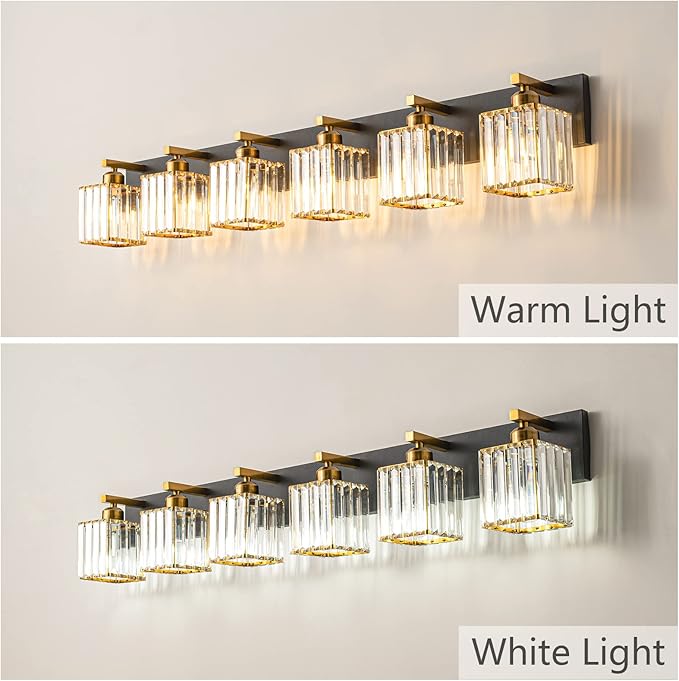 FDPBY Modern Bathroom Vanity Light 6-Lights Black Gold Crystal Bathroom Wall - Image 2
