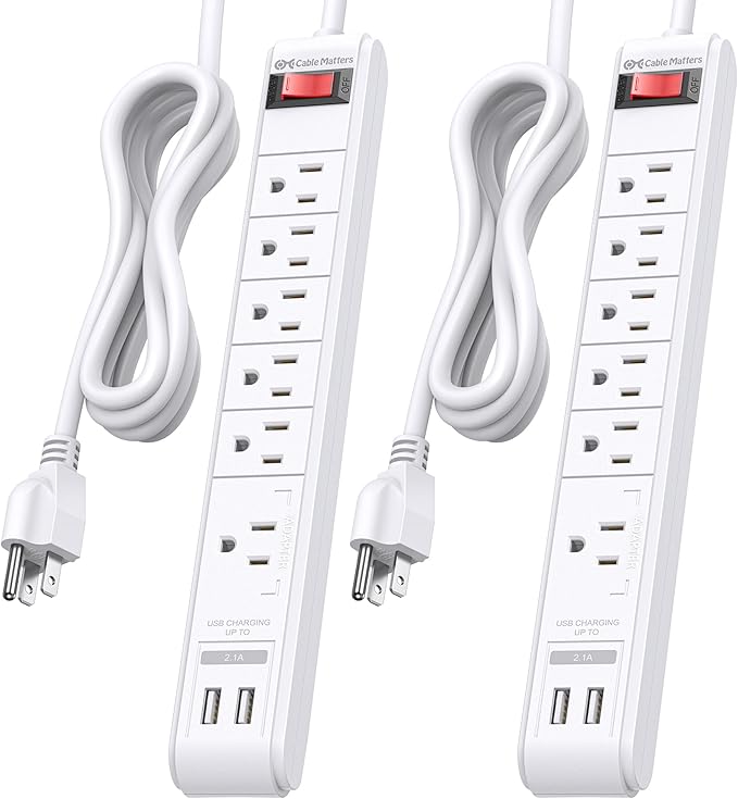 Cable Matters 2-Pack 6-Outlet Surge Protector Power Strip - 8ft by CableMatters