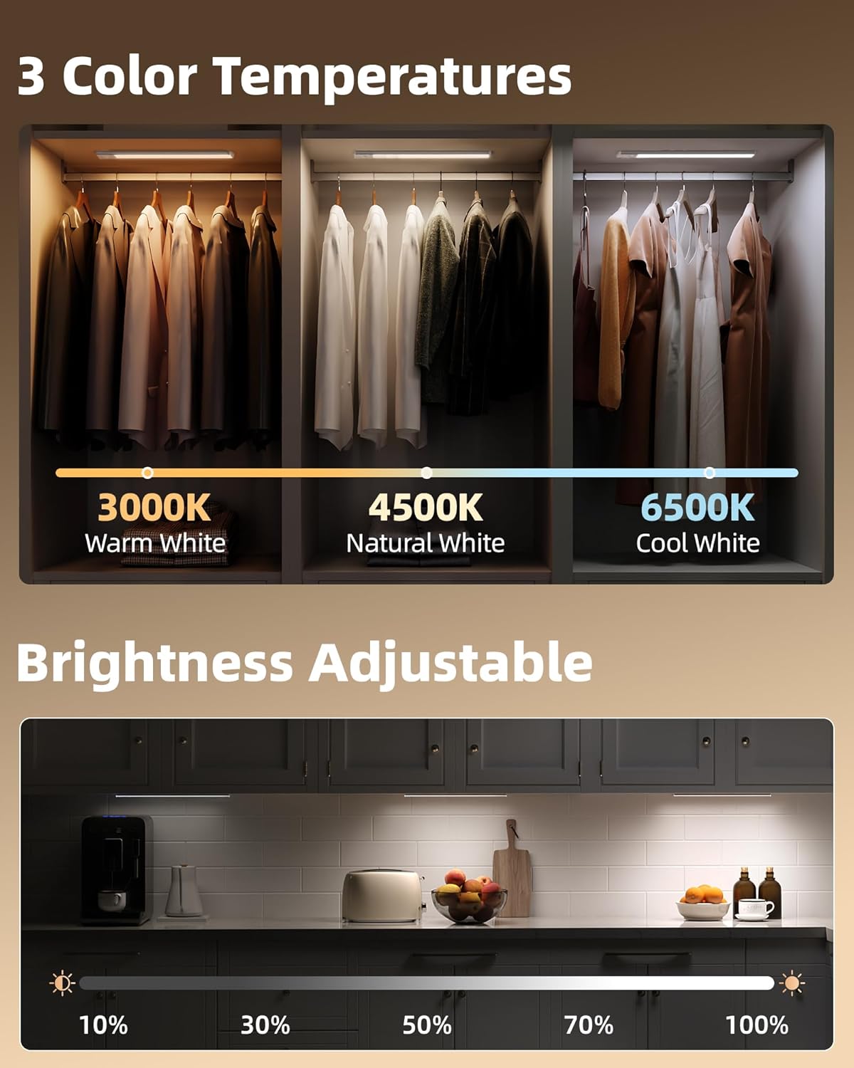 EZVALO 16.5-inch Under Cabinet Lighting, 4000mAh Rechargeable Motion Sensor Light Indoor, Magnetic Closet Lights, with Dimmable & 3 Color Temps, Wireless Under Counter Lights for Kitchen (4-Pack)
