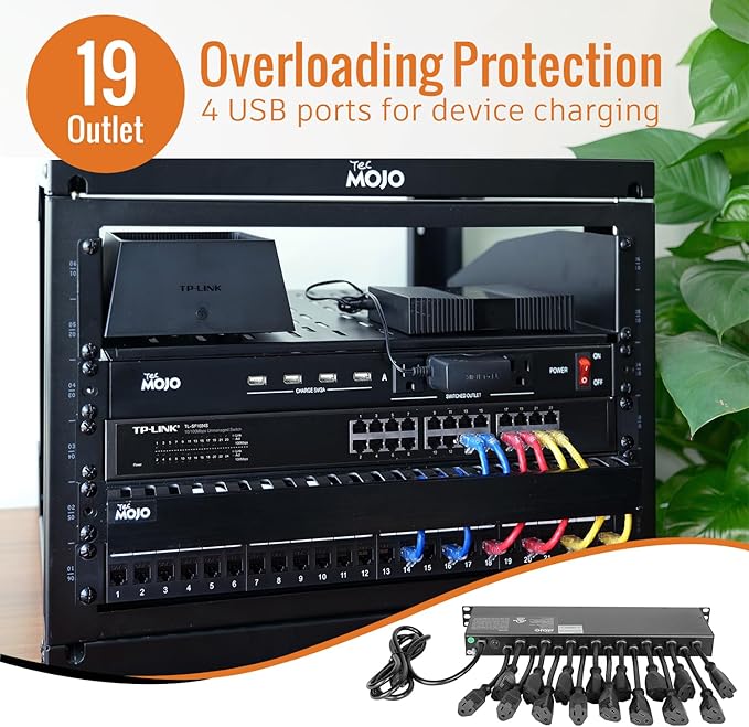 Tecmojo 1U Rack Mount 19 Outlet PDU Power Distribution Unit Power Strip Circuit - Image 3
