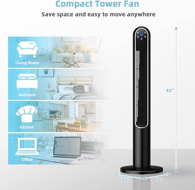 GOFLAME Tower Fan with Remote Control, LED Control Panel and 12H Timer - Image 7
