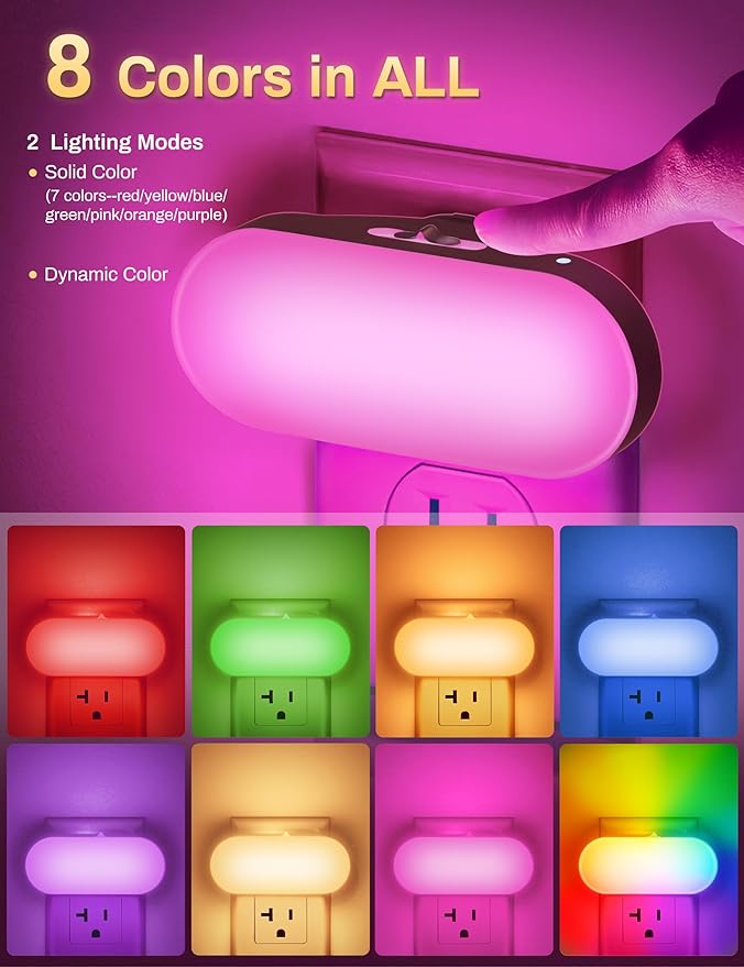 DORESshop RGB Night Lights Plug into Wall, 4 Pack Dusk to Dawn Color Changing - Image 2