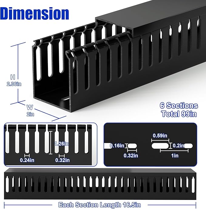 ZhiYo 99in Server Rack Cable Management Raceway, H2.4in x W2in Cable Raceway Kit - Image 2