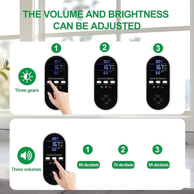5-in-1 Carbon Monoxide Alarm & Natural Gas Leak Detector, Plug in Combustible - Image 6