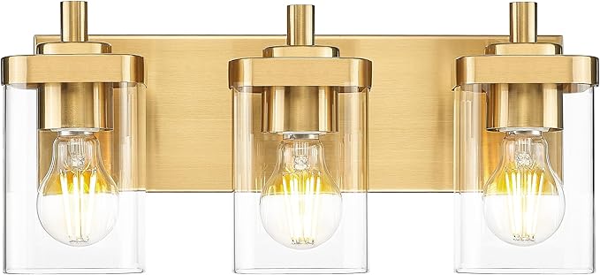 METWET Bathroom Light Fixtures Over Mirror, 3-Light Brushed Gold Vanity Light by Metwet