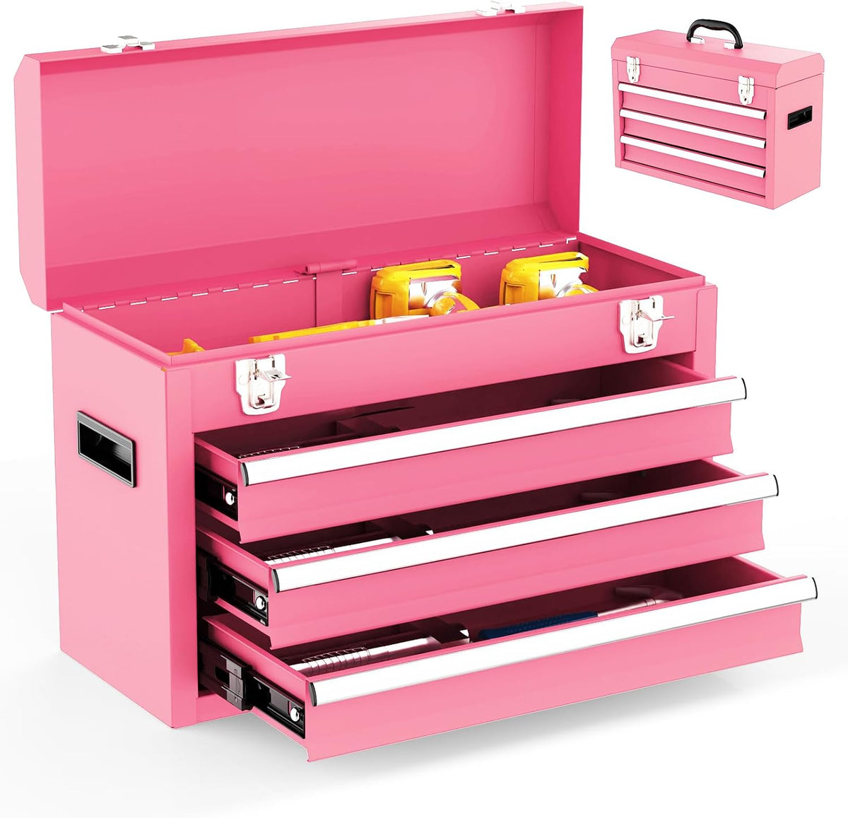 3 drawer metal tool box, portable metal tool, main product view