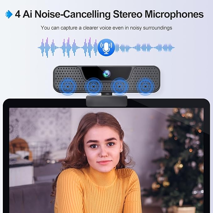 4K Auto Focus Webcam for PC, 4 AI Noise-Canceling Mics UHD Web cam, Auto Light - Image 4