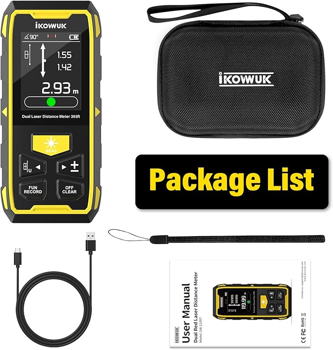 IKOVWUK Dual Laser Measuring Tool, 393FT/120M Bilateral Laser Distance Meter 6 - Image 7