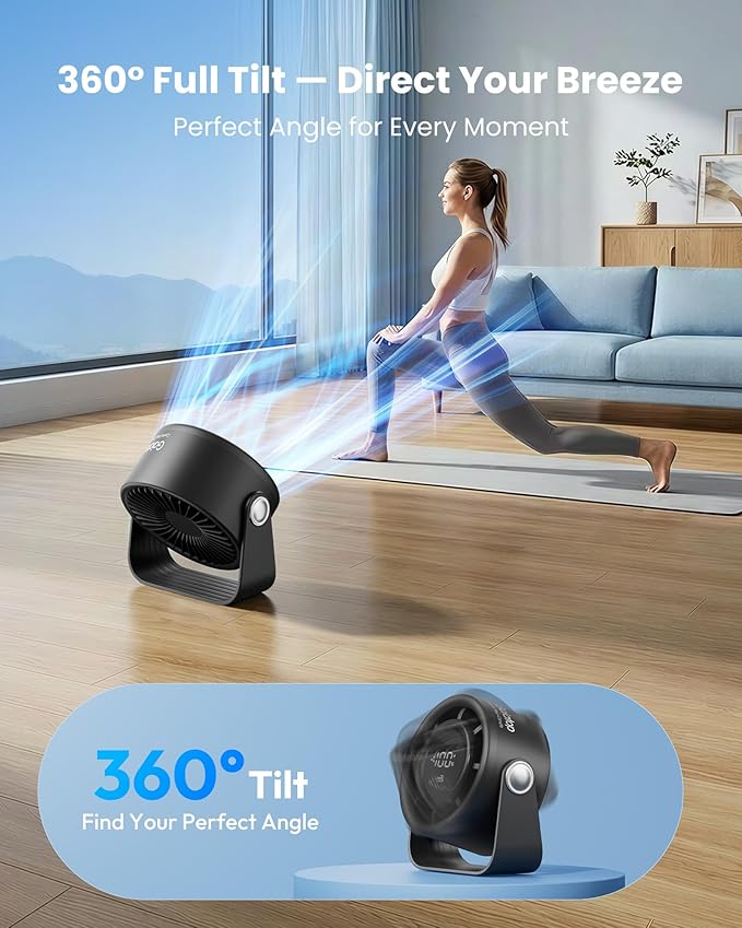 Gaiatop Small Desk Fan Rechargeable, 5in Personal Fan 4000mAh Battery Powered - Image 5