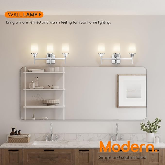 AONEON Bathrom Light Fixtures Polished Chrome 3 Vanity Lights - Image 2