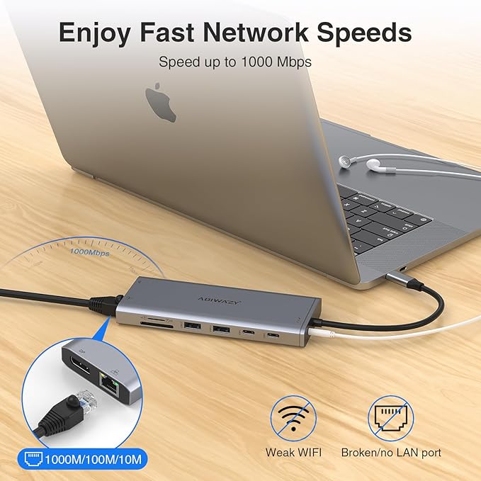 USB C Hub USB-C Docking Station Dual Monitor 14 in 1 Triple Display Multiport - Image 7