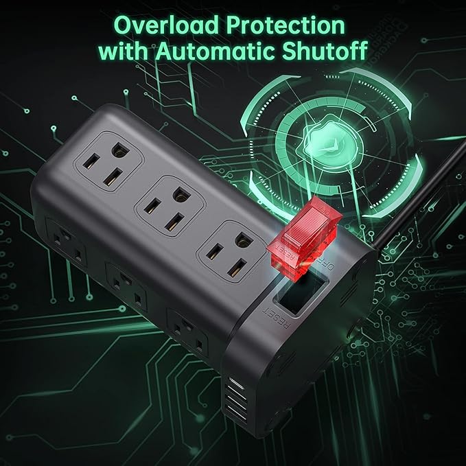 2 Pcs Power Strips with Surge Protection, 6.5 FT Extension Cord with Multiple - Image 3