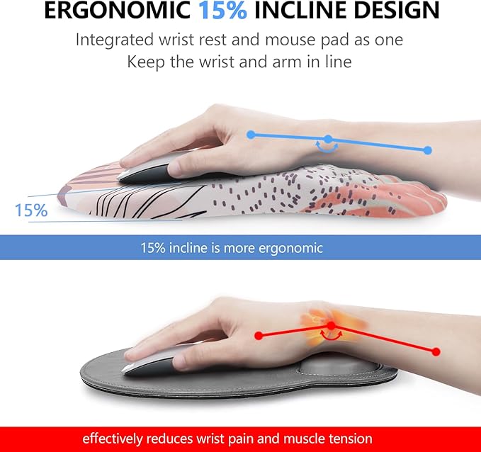 Laokiiy Mouse Pad Wrist Support, 2 in1 Keyboard Wrist Rest+ Ergonomic Mouse Pad - Image 2
