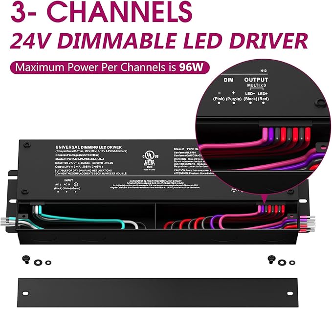EMITEVER 288W Dimmable LED Driver, 24V 5-in-1 Dimmable Power Supply, 3-Channels - Image 2