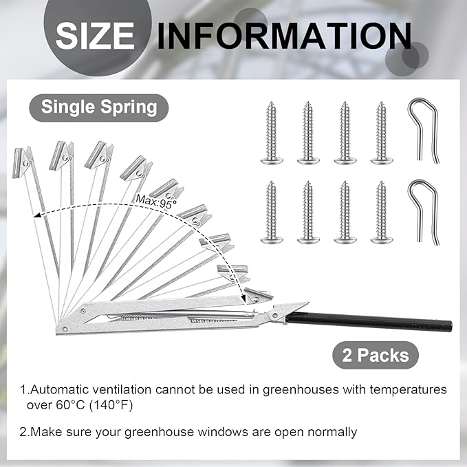 Amylove 2 Pcs Single Spring Automatic Roof Vent Opener Greenhouse Accessories - Image 2