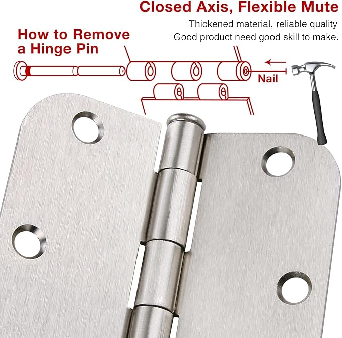 42 Pack Rounded Door Hinges Brushed Nickel 3.5 Inch Interior 5/8" 3-1/2" Flat - Image 4