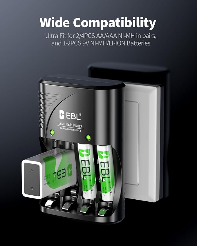 EBL Rechargeable AAA Batteries 4 Packs, Battery Charger - Image 2
