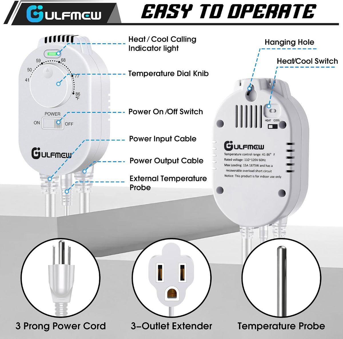 2 Pcs Plug in Thermostat for Heater, Thermostat Plug Outlet