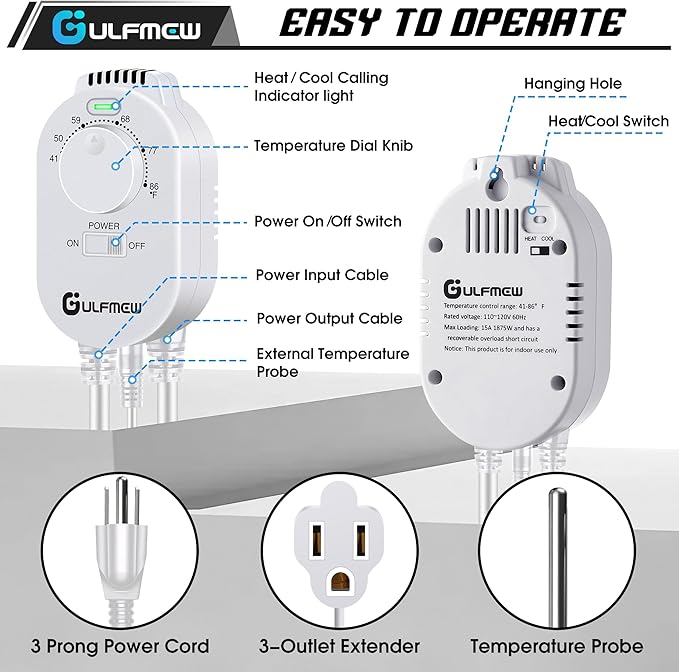 Plug in Thermostat for Heater, Thermostat Plug Outlet - Image 2