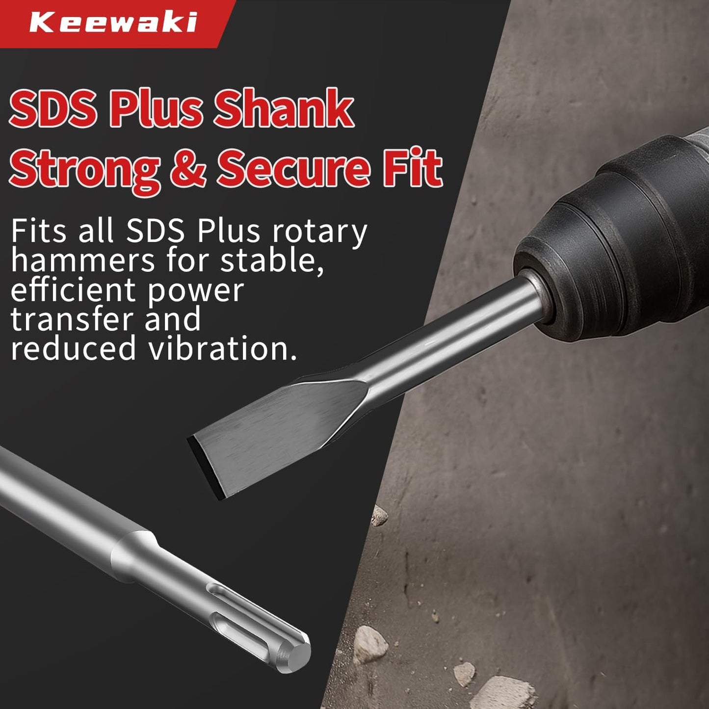 7PCS SDS Plus Chisel Set with Case, 10-Inch Rotary Hammer Chisels for Concrete, Tile & Masonry, Heat-Treated Steel, Includes Point, Flat, Grooving, Scraping, Tile & 3-Inch Scaling Chisel
