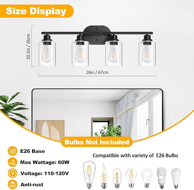 Unicozin Bathroom Light Fixtures, 4 Light Vanity Lights - Image 2