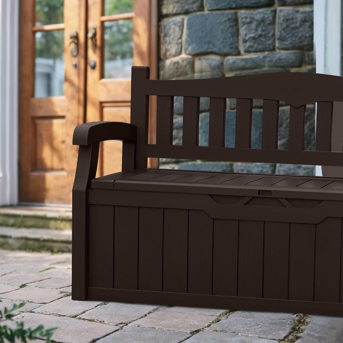 devoko 80 gallon storage bench deck box lockable, close-up detail
