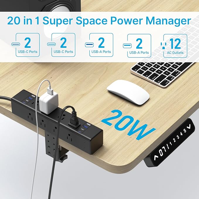 CCCEI Desk Outlet Station 20W USB C Port. 12 Outlet Desktop Clamp Power Strip - Image 2