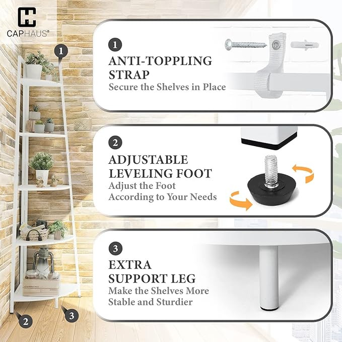 CAPHAUS Tall Corner Shelf Stand, 6-Tier Display Shelves, Ladder Corner Wood - Image 5