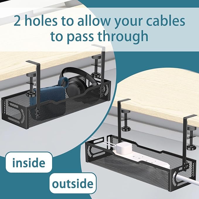 Under Desk Cable Management Tray, No Drill Mesh Desk Cable Tray, Wire - Image 8
