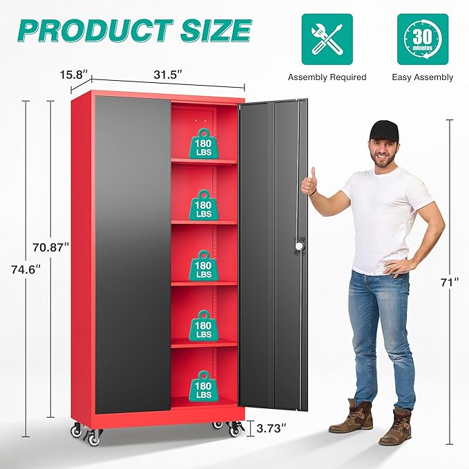 SISESOL 75" Tall Metal Storage Cabinet - Image 3