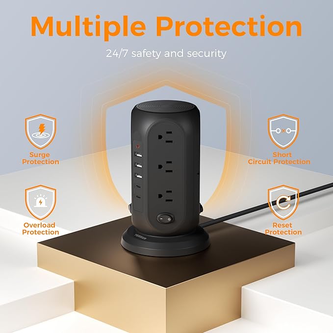 Black Surge Protector Power Strip - Image 6