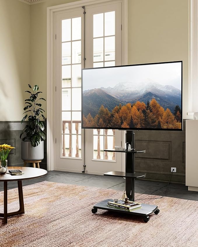 FITUEYES Rolling TV Stand with Power Outlets, Swivel Portable TV Stand - Image 7