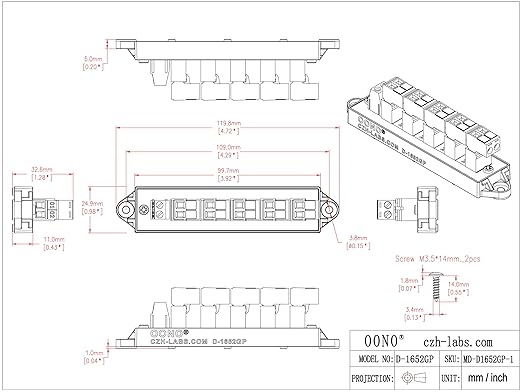 16Amp 300V 2x6 Position Pluggable Terminal Block Distribution Module. OONO - Image 5