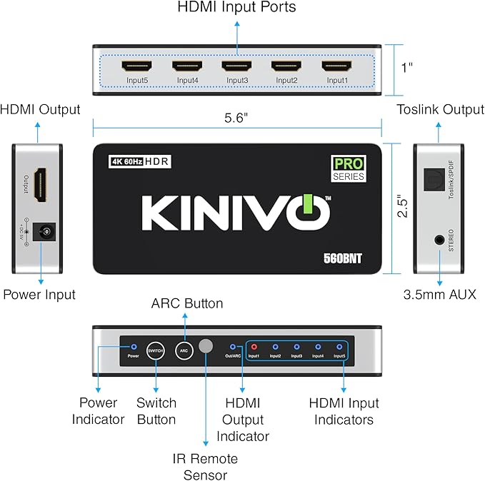 Kinivo HDMI Switch with Audio Extractor 560BNT - Image 9
