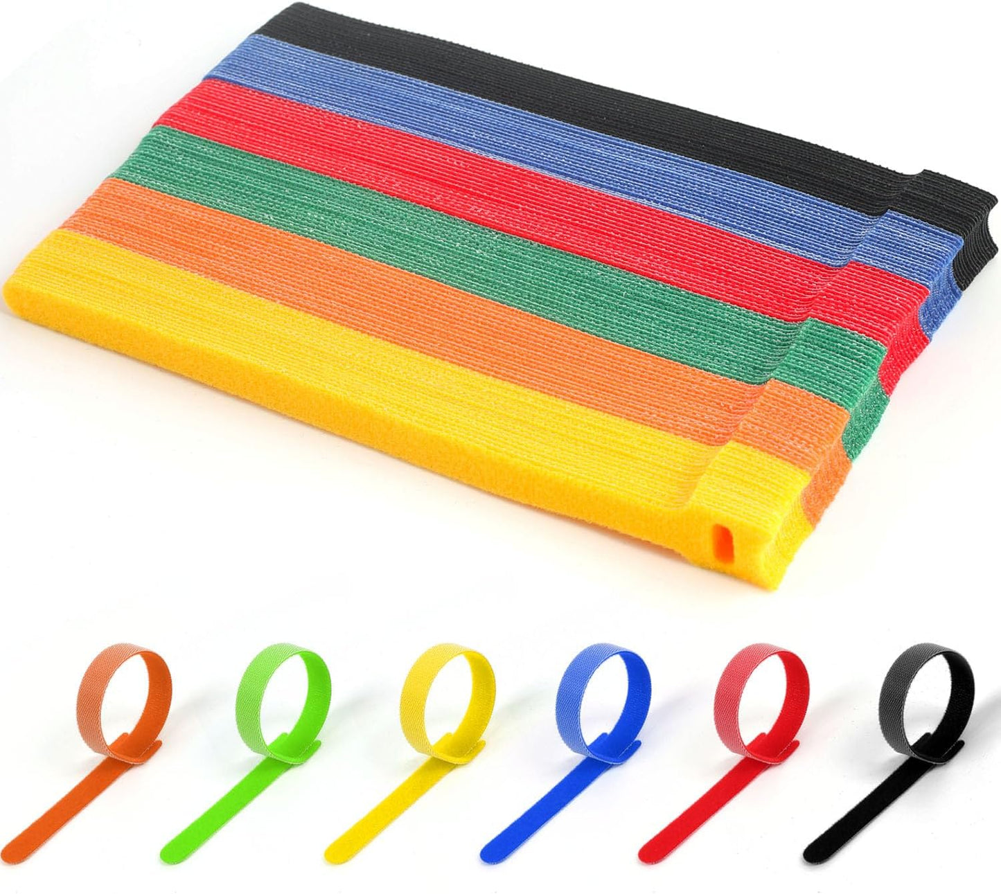 Reusable Hook and Loop Cable Ties, 102 Pcs 8 Inches Multicolor Nylon Fabric Fastening Straps for Cable Management and Organization