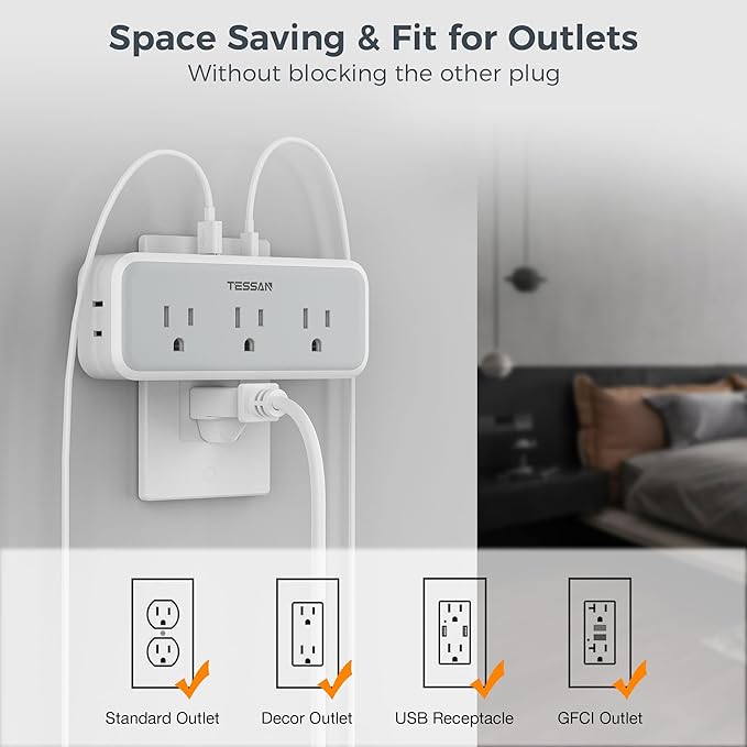 Multi Plug Outlet Extender, Wall Charger, TESSAN Multiple Plug Surge Protector - Image 3
