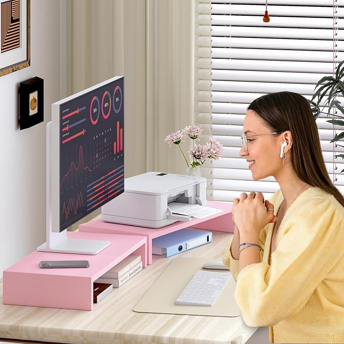 TEAMIX 2 Pack Pink Monitor Riser-20L inch, Cute Monitor Stand - Image 2