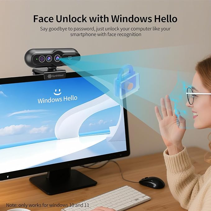 2K Windows Hello Webcam, Windows Hello Facial Recognition, 2K Camera Auto Light - Image 2
