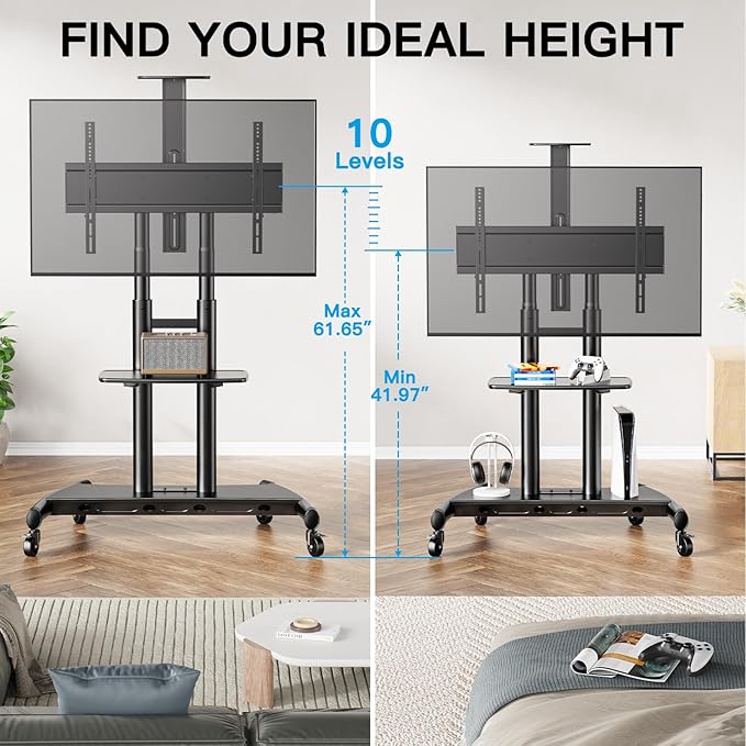 PERLESMITH Mobile TV Stand for 55-90 Inch Flat/Curved Screen TV Max VESA - Image 4