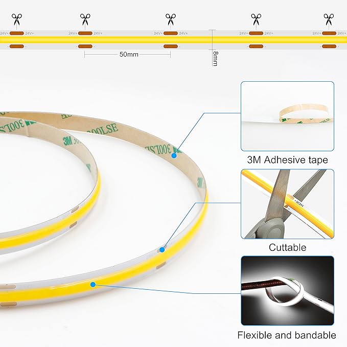 AXMOTUT 32.8ft White COB LED Strip Light, High Bright LED Strips - Image 5
