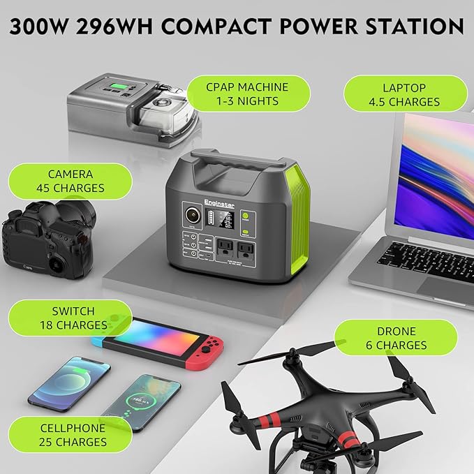 EnginStar Solar Generator, 300W Portable Power Station, 296Wh Lithium Battery - Image 2