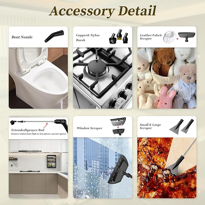 Steam Cleaner, 15s Heat-Up, 1.6L Tank, 3-Level Adjustable Handle, 2500W Steamer - Image 5