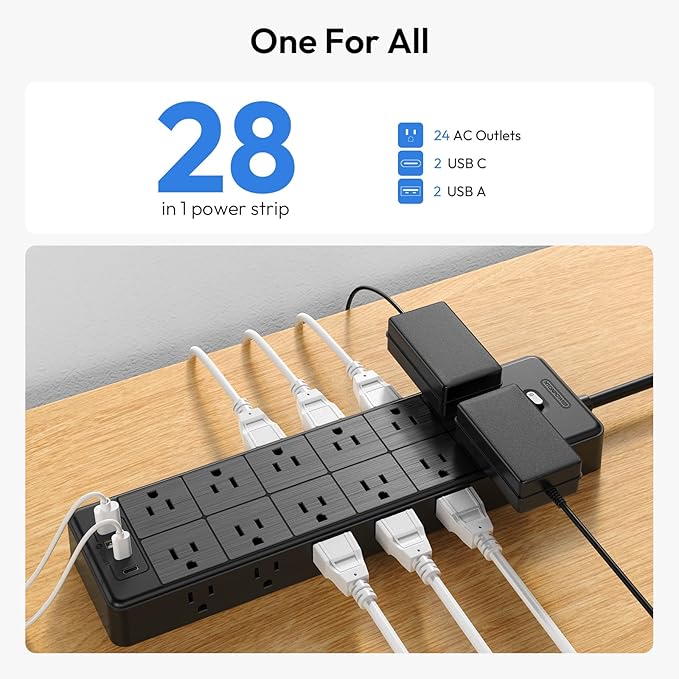 24 Widely Outlets Extension Cord 10 Ft NTONPOWER 15A/1875W Power Strips - Image 2