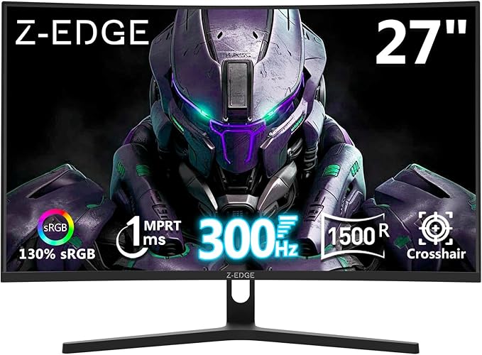 Z-Edge 27 inch Curved Gaming Monitor, FHD 1080P 300Hz 240Hz PC Monitor by ZZ-EDGE