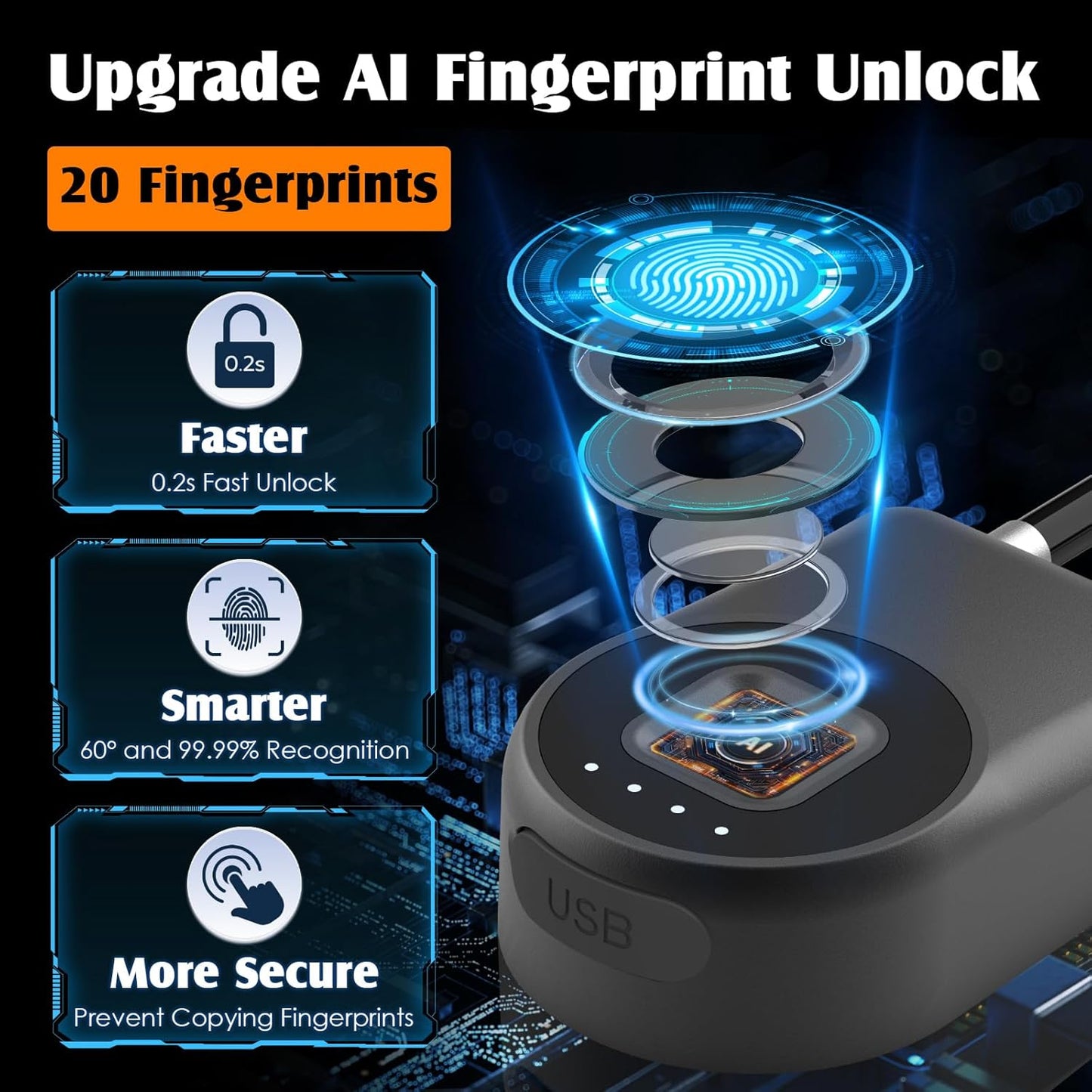 Fingerprint Fridge Lock,Child Proof Refrigerator Lock for Kids & Adults,Smart Cable Lock APP Control Waterproof Cabinet Lock for Fridge French Door Cabinet Gate Fence