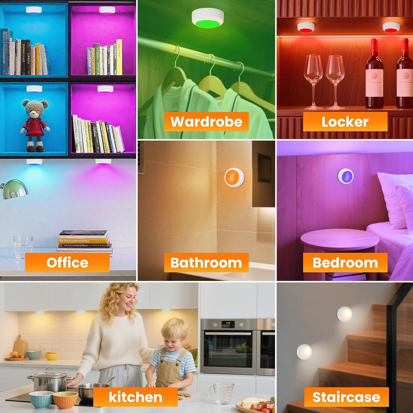 LED Puck Lights with Remote Control, 16 Color Changing Under Cabinet Lighting with Dimmer & Timer, AAA Battery Operated,Under for Closet Bedroom Kitchen, Stair (3 Pack White)