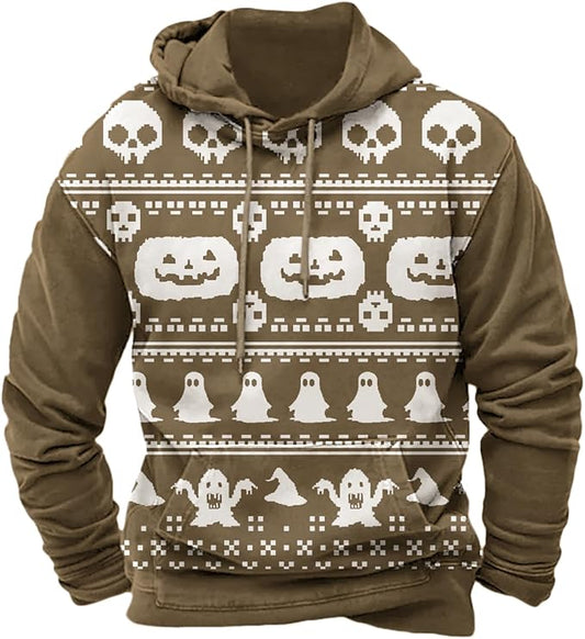 Halloween Hoodie Men Graphic Pumpkin Ghost Printed Sweatshirt Casual Trendy by Spatofa